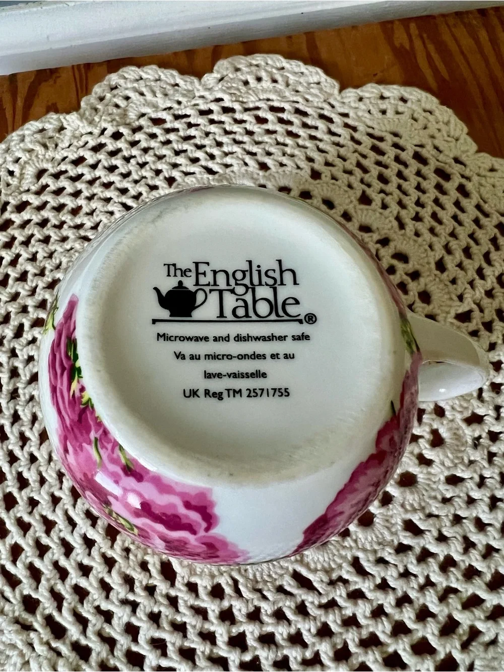 The English Table Ceramic Creamer Pitcher White Pink Flowers & Bird